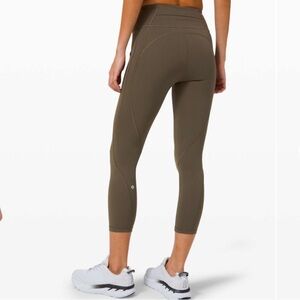Lululemon olive green Time to Sweat crop leggings tights reflective 23” 8